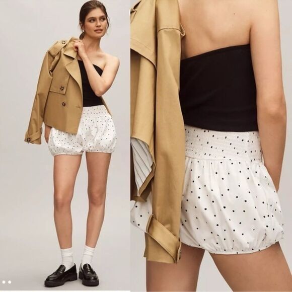 Anthropologie Maeve Black And White Polka Dot Bloomer Shorts Size Large - Picture 1 of 5